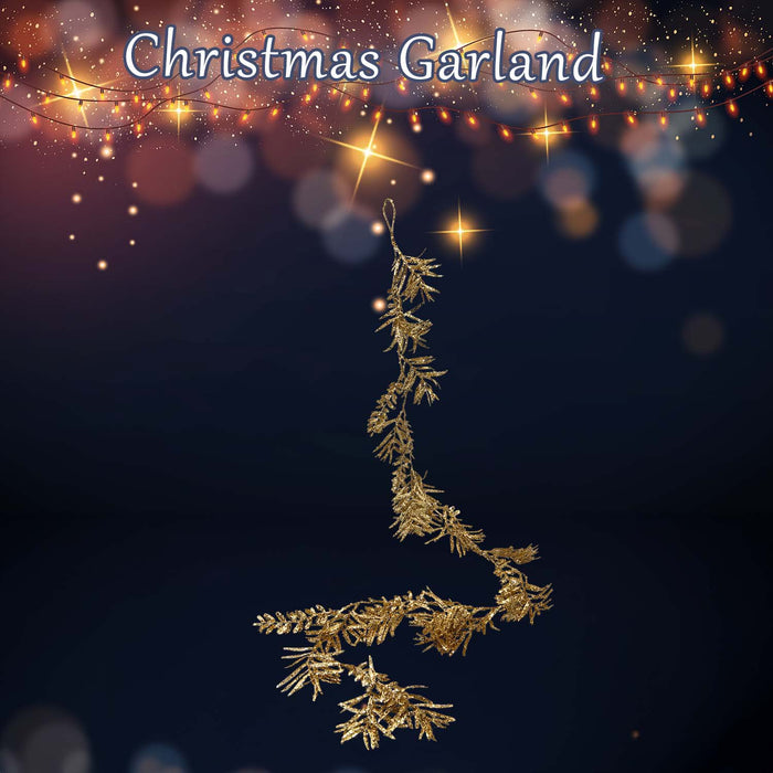 Christmas Glitter Leaves Garland Decoration 150cm x 15cm Gold X 1