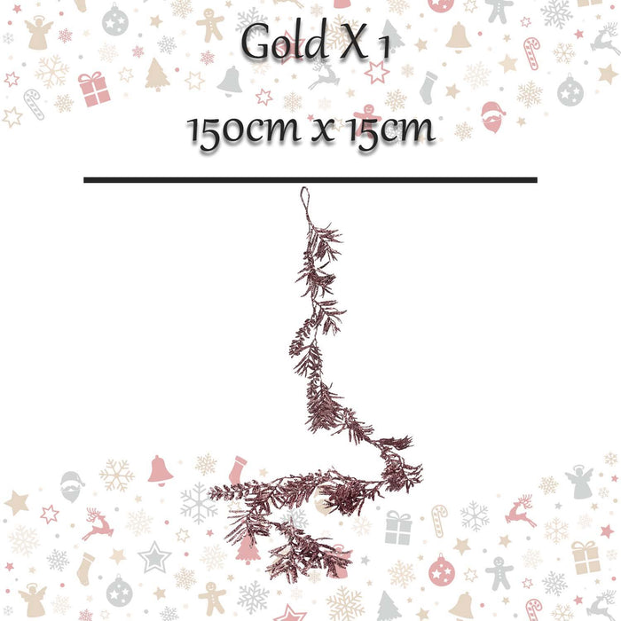 Christmas Glitter Leaves Garland Decoration 150cm x 15cm Gold X 1