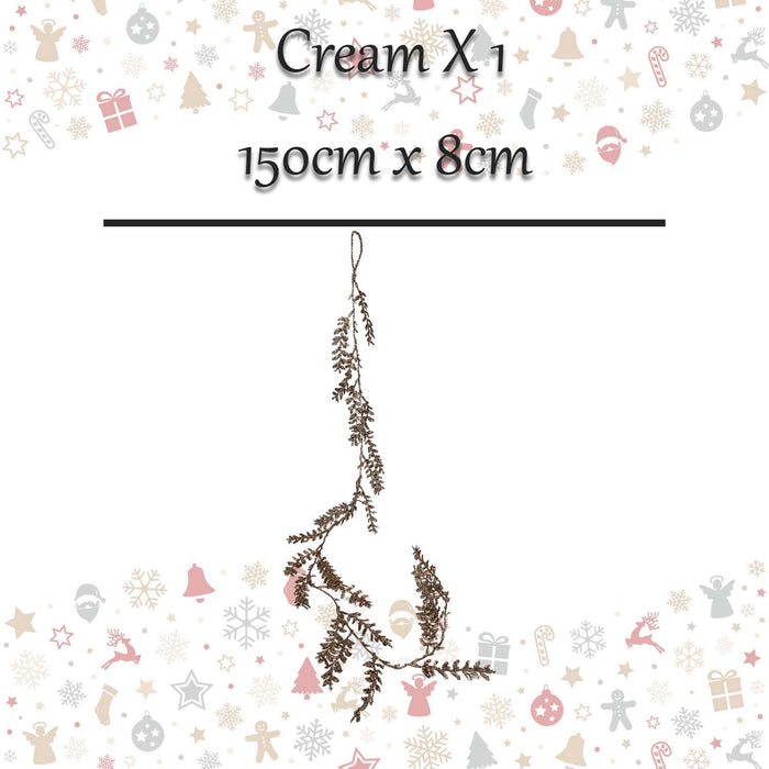 Christmas Glitter Leaves Garland Decoration 150cm x 8cm Cream X 1