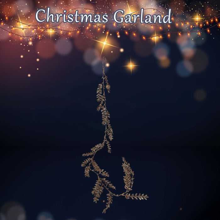 Christmas Glitter Leaves Garland Decoration 150cm x 8cm Cream X 1