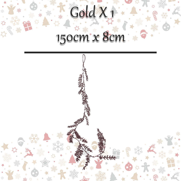 Christmas Glitter Leaves Garland Decoration 150cm x 8cm Gold X 1