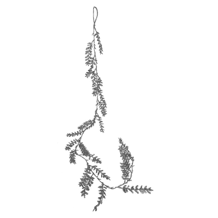 Christmas Glitter Leaves Garland Decoration 150cm x 8cm Silver X 1