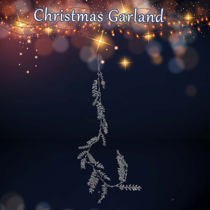 Christmas Glitter Leaves Garland Decoration 150cm x 8cm Silver X 1