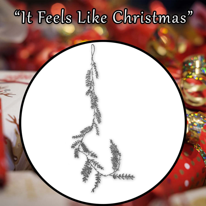 Christmas Glitter Leaves Garland Decoration 150cm x 8cm Silver X 1