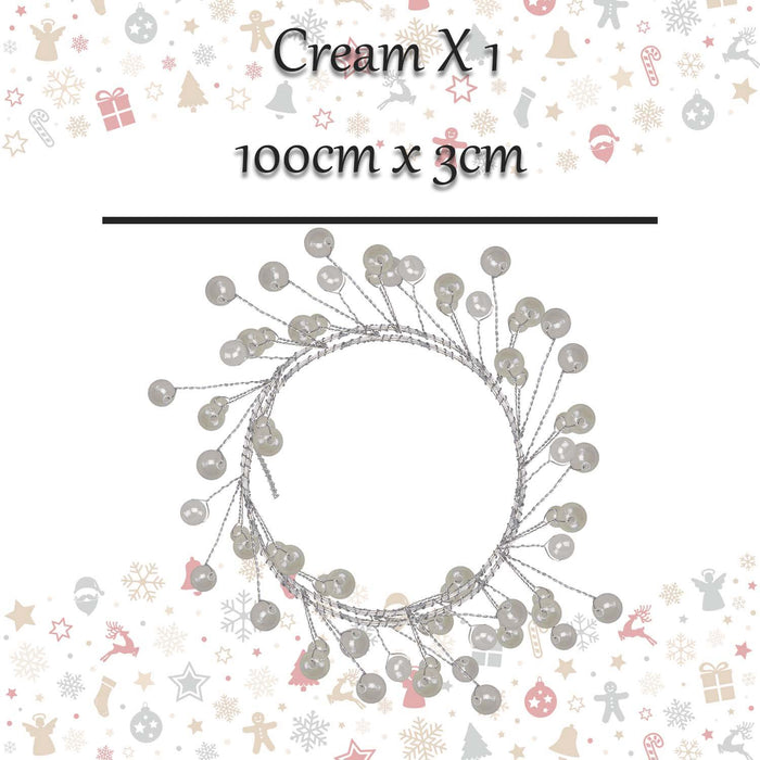 Christmas Pearl Garland Decoration 100cm x 3cm Cream X 1