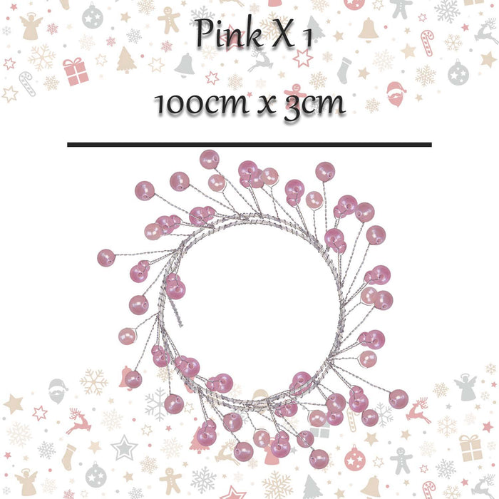 Christmas Pearl Garland Decoration 100cm x 3cm Pink X 1