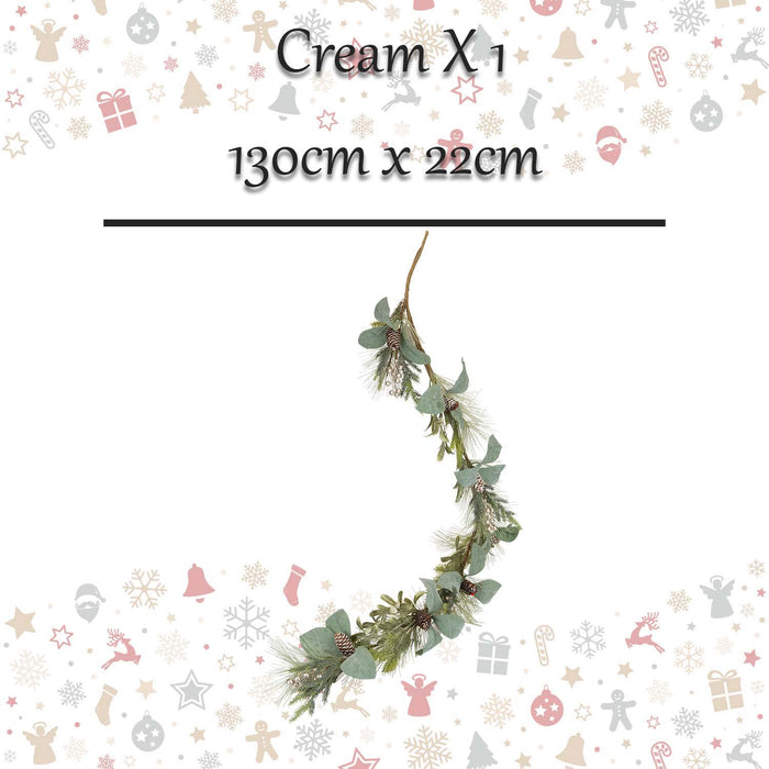 Christmas Garland Decoration 130cm x 22cm Cream X 1