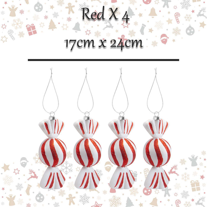 Christmas Candy Hanging Decoration 17cm x 24cm Red X 4
