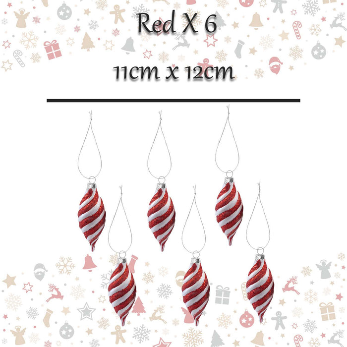 Christmas Teardrop Hanging Decoration 11cm x 12cm Red X 6