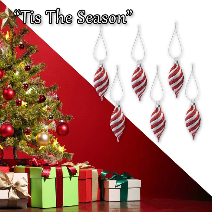 Christmas Teardrop Hanging Decoration 11cm x 12cm Red X 6