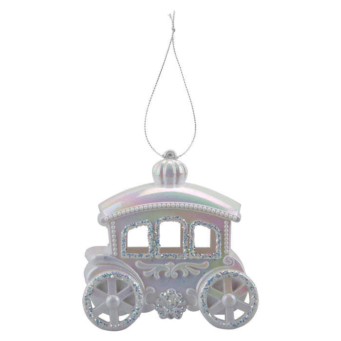 Christmas Carriage Hanging Decoration 11cm x 5cm Silver X 1