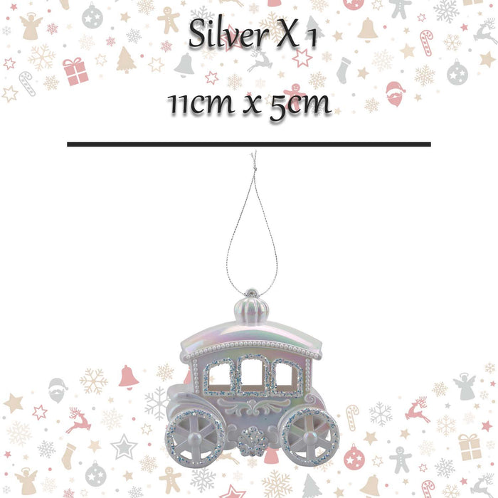 Christmas Carriage Hanging Decoration 11cm x 5cm Silver X 1