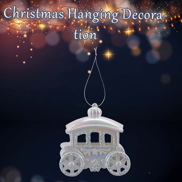 Christmas Carriage Hanging Decoration 11cm x 5cm Silver X 1