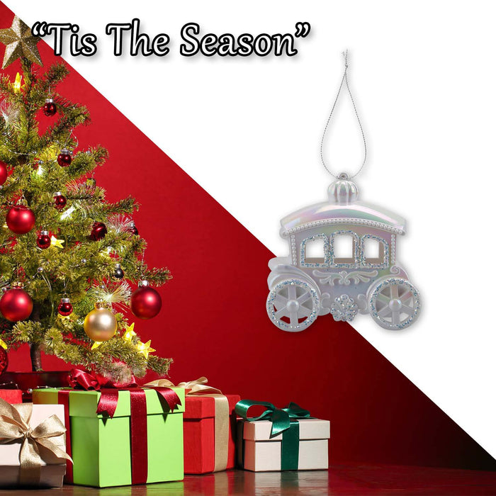 Christmas Carriage Hanging Decoration 11cm x 5cm Silver X 1