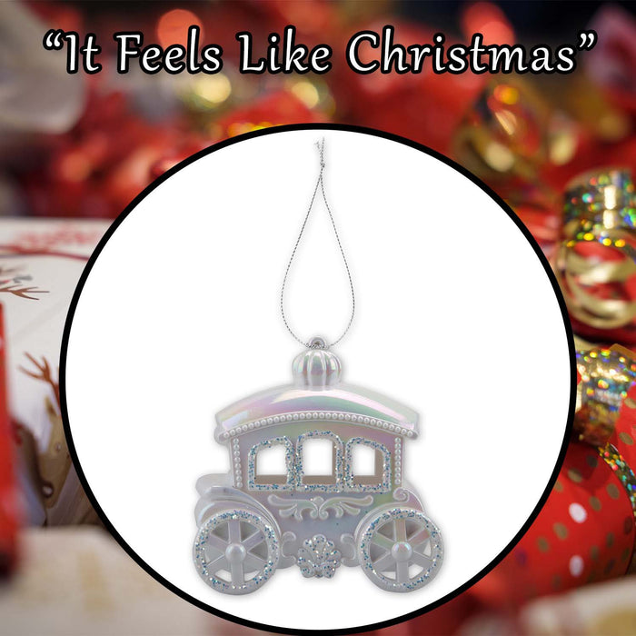 Christmas Carriage Hanging Decoration 11cm x 5cm Silver X 1