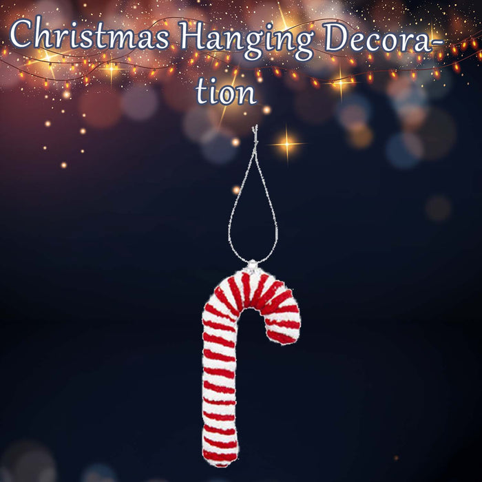 Christmas Knitted Candy Cane Hanging Decoration 25cm x 8cm Red X 1