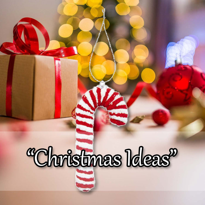 Christmas Knitted Candy Cane Hanging Decoration 25cm x 8cm Red X 1