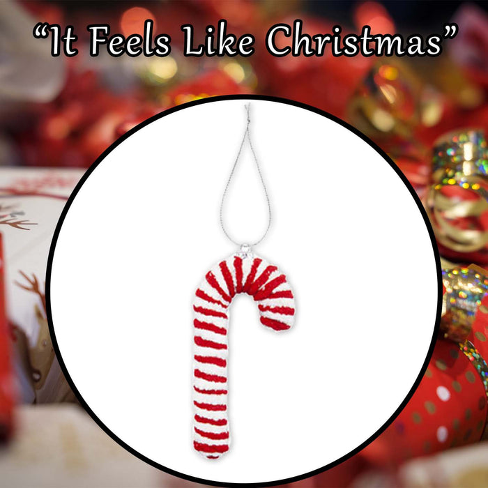 Christmas Knitted Candy Cane Hanging Decoration 25cm x 8cm Red X 1