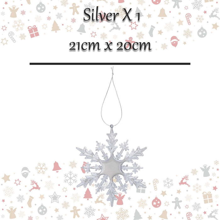 Christmas Snowflake Hanging Decoration 21cm x 20cm Silver X 1