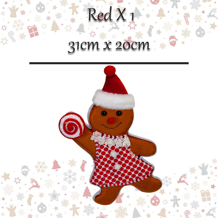 Christmas Ginger Bread Woman Hanging Decoration 31cm x 20cm Red X 1