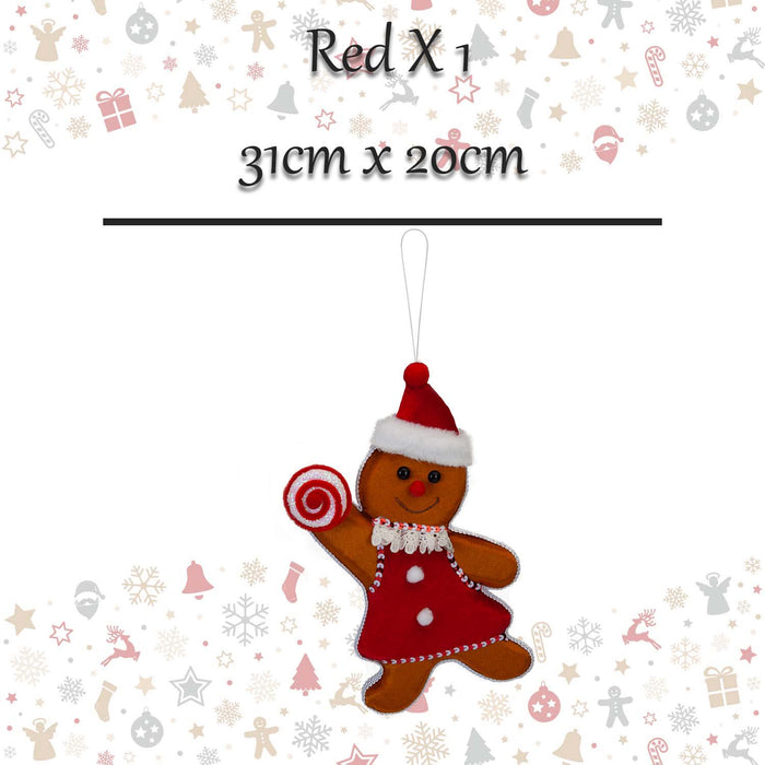 Christmas Ginger Bread Woman Hanging Decoration 31cm x 20cm Red X 1