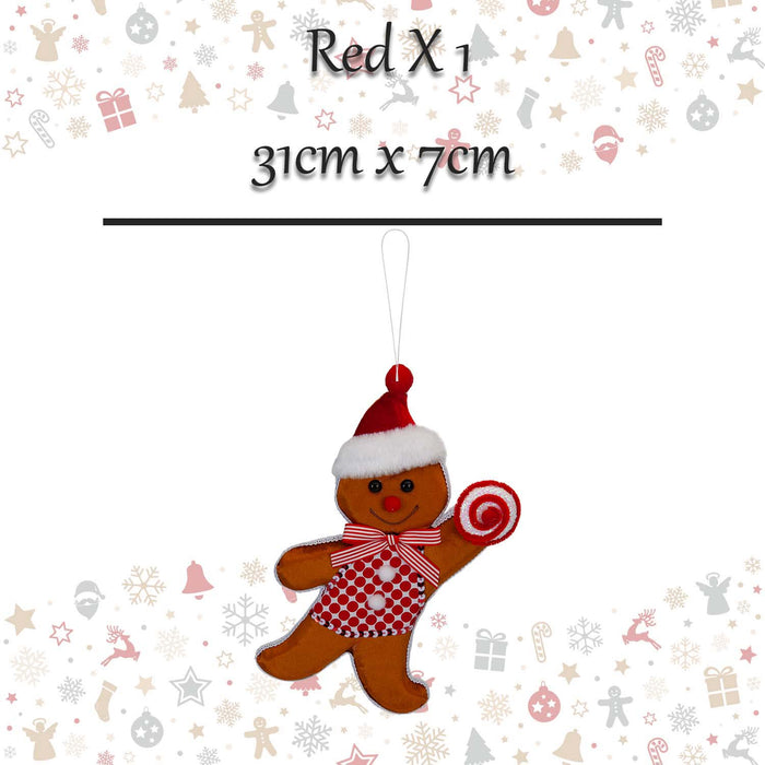 Christmas Ginger Bread Man Hanging Decoration 31cm x 7cm Red X 1