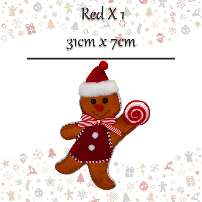 Christmas Ginger Bread Man Hanging Decoration 31cm x 7cm Red X 1
