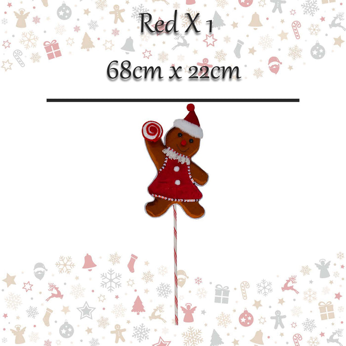 Christmas Ginger Bread Woman Pick 68cm x 22cm Red X 1