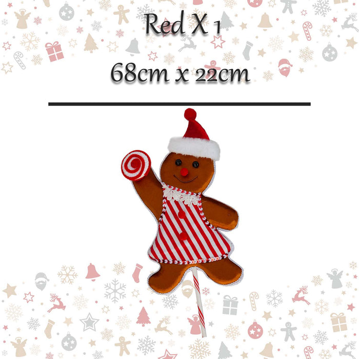 Christmas Ginger Bread Woman Pick 68cm x 22cm Red X 1