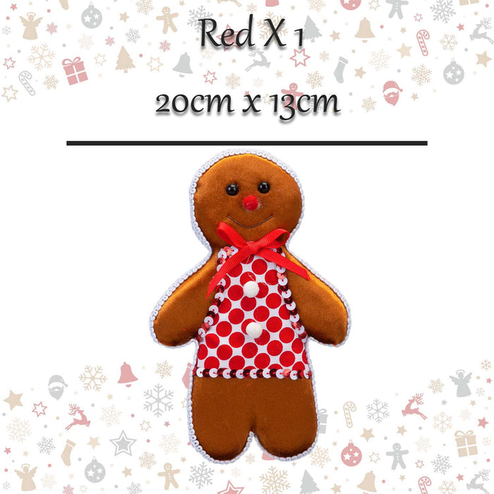 Christmas Ginger Bread Woman Hanging Decoration 20cm x 13cm Red X 1