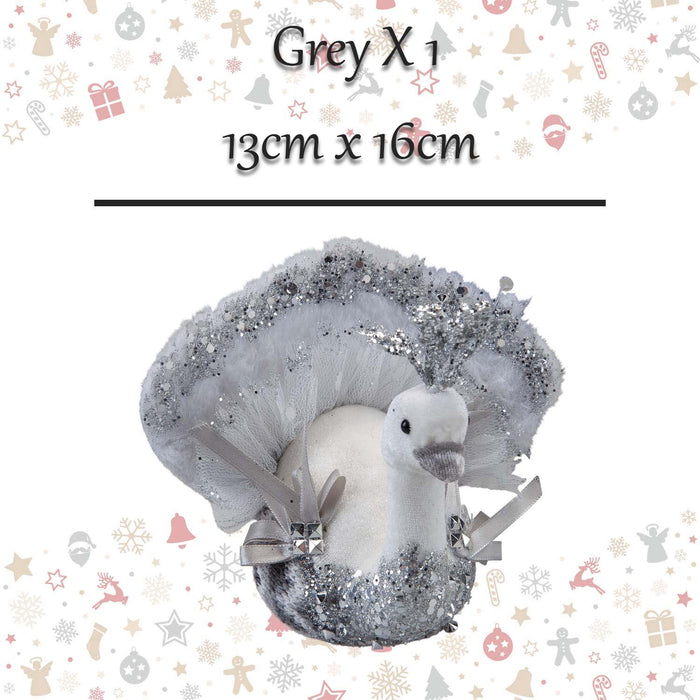 Christmas Velvet Turkey Decoration 13cm x 16cm Grey X 1
