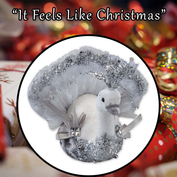 Christmas Velvet Turkey Decoration 13cm x 16cm Grey X 1