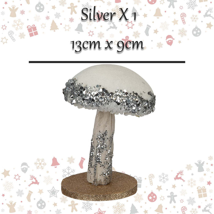 Christmas Velvet Mushroom Decoration 13cm x 9cm Silver X 1