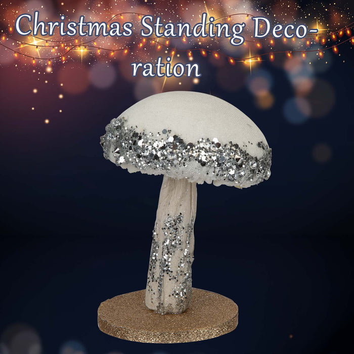 Christmas Velvet Mushroom Decoration 13cm x 9cm Silver X 1