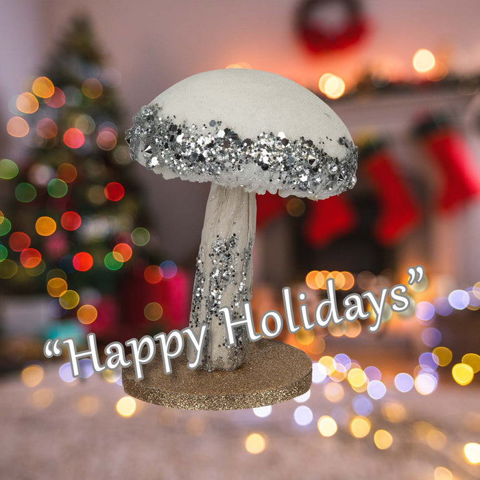 Christmas Velvet Mushroom Decoration 13cm x 9cm Silver X 1