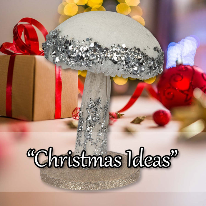 Christmas Velvet Mushroom Decoration 13cm x 9cm Silver X 1