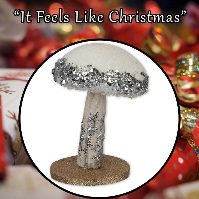 Christmas Velvet Mushroom Decoration 13cm x 9cm Silver X 1