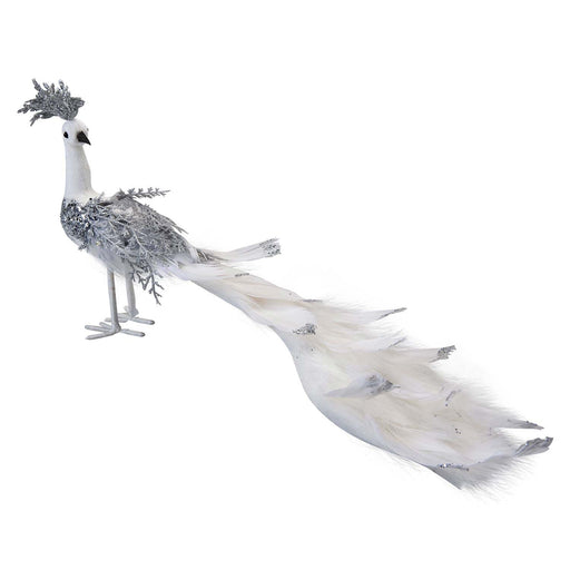 Christmas Velvet Peacock Decoration 20cm x 17cm Silver X 1