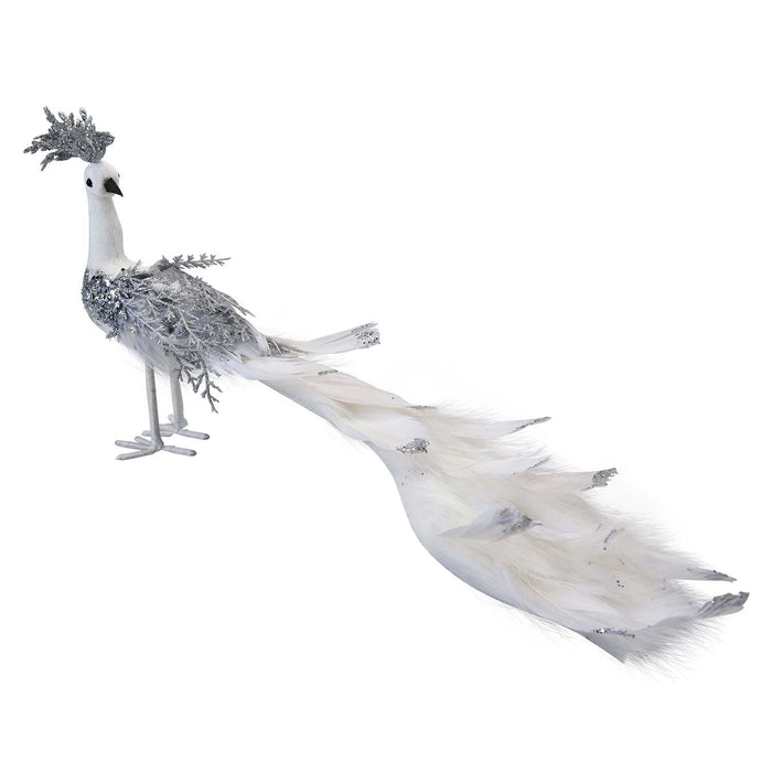 Christmas Velvet Peacock Decoration 20cm x 17cm Silver X 1