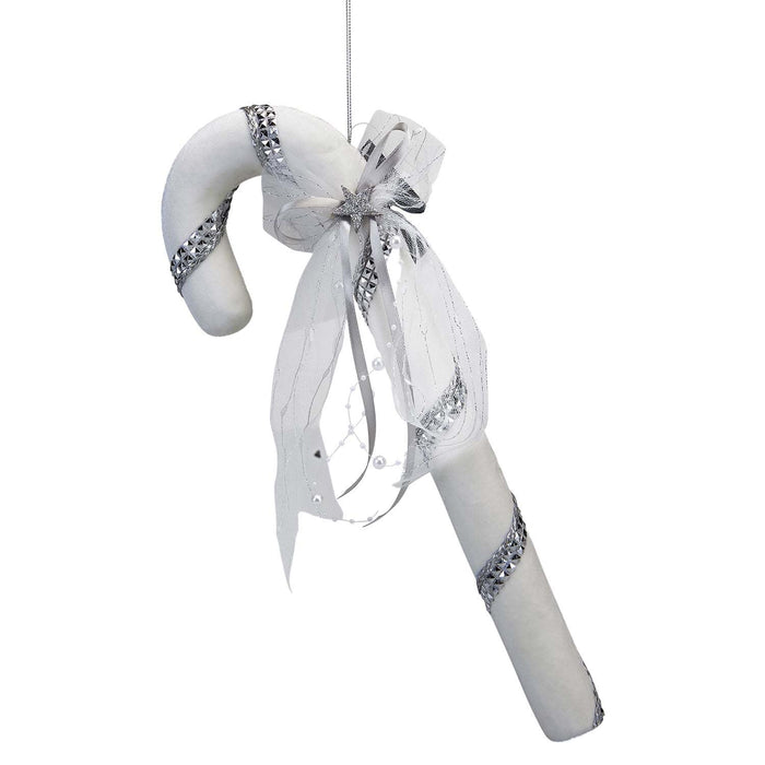 Christmas Velvet Candy Cane Decoration 41cm x 14cm Silver X 1