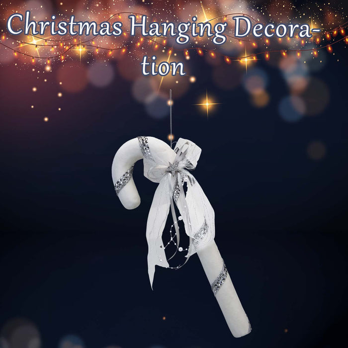 Christmas Velvet Candy Cane Decoration 41cm x 14cm Silver X 1