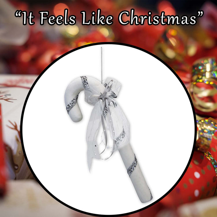 Christmas Velvet Candy Cane Decoration 41cm x 14cm Silver X 1