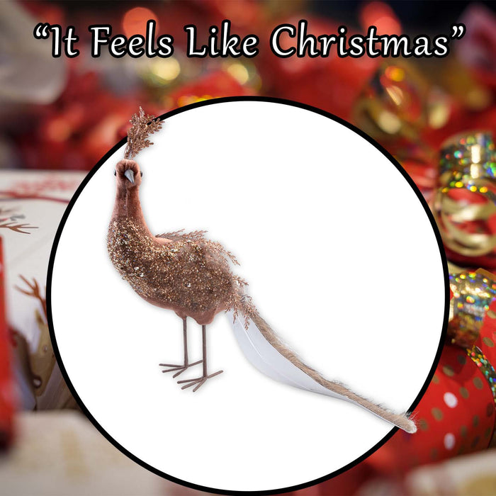 Christmas Peacock Decoration 33cm x 27cm Brown X 1