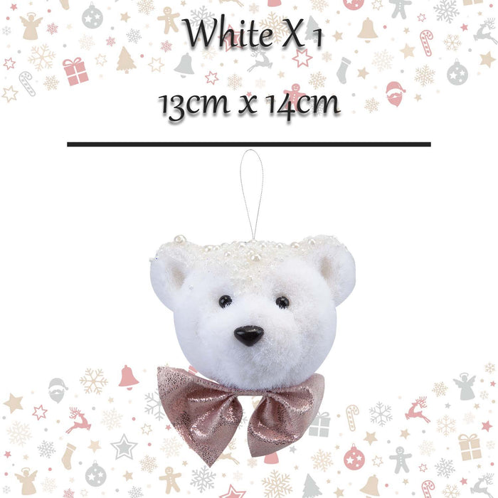 Christmas Flocking Bear Hanging Decoration 13cm x 14cm White X 1