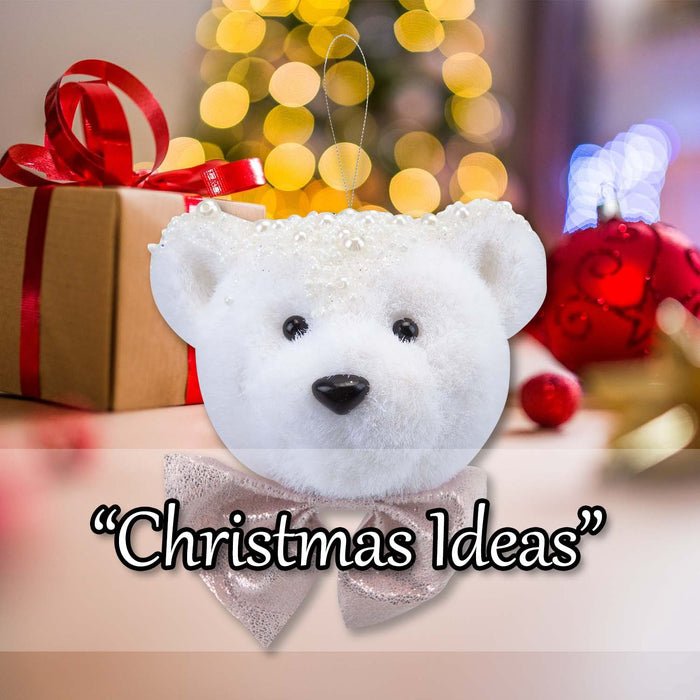 Christmas Flocking Bear Hanging Decoration 13cm x 14cm White X 1