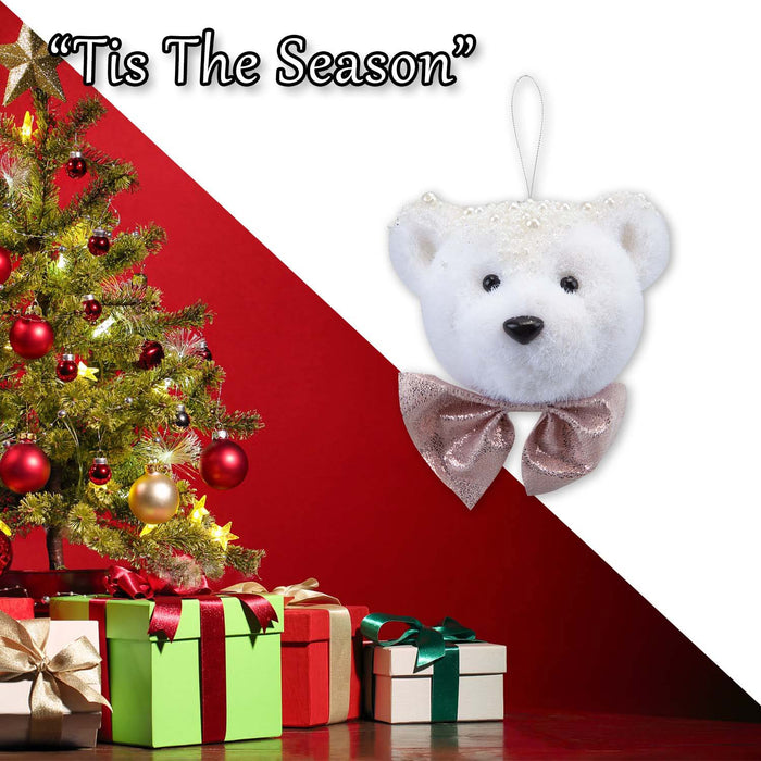 Christmas Flocking Bear Hanging Decoration 13cm x 14cm White X 1