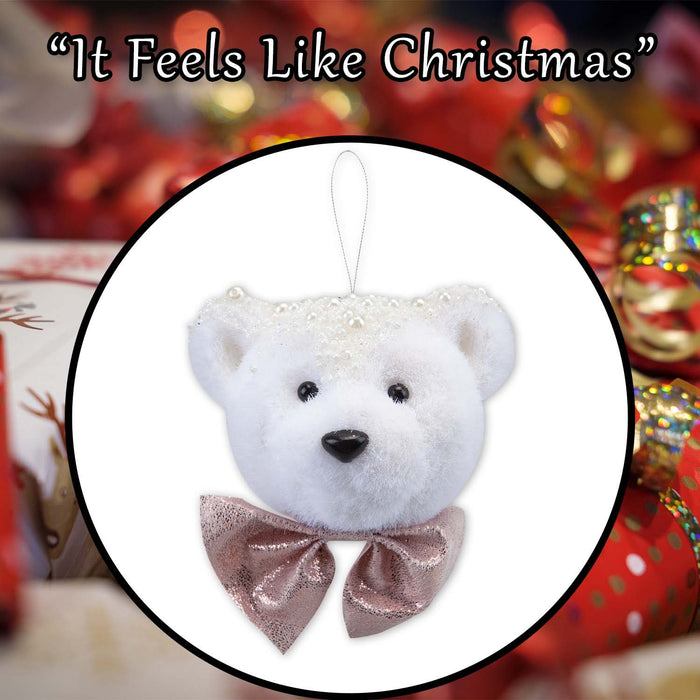 Christmas Flocking Bear Hanging Decoration 13cm x 14cm White X 1