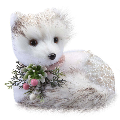Christmas Flocking Fox Decoration 14cm x 17cm White X 1