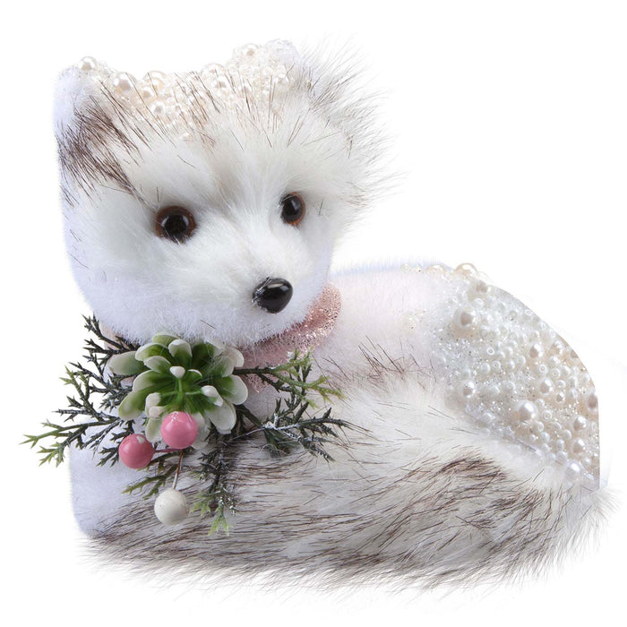 Christmas Flocking Fox Decoration 14cm x 17cm White X 1