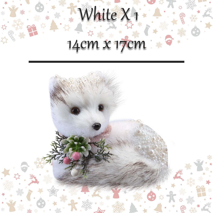 Christmas Flocking Fox Decoration 14cm x 17cm White X 1